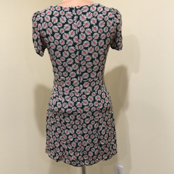 Zara Trafaluc 90s Green Floral Puff Sleeve Sweetheart Skater Mini Dress Size M - Picture 6 of 9